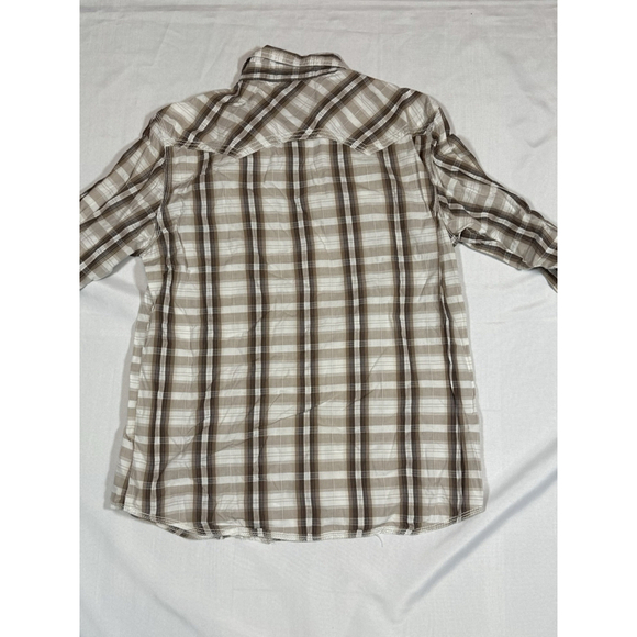 BKE Buckle Mens Large Brown Plaid Snap Long Sleeve Shirt Slim Fit Button Up - Picture 6 of 7